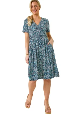 Roman Navy Petite Spot Puff Print Dress