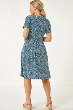 Roman Navy Petite Spot Puff Print Dress