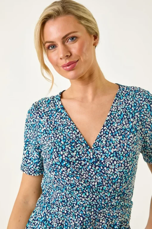 Roman Navy Petite Spot Puff Print Dress