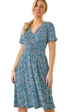 Roman Navy Petite Spot Puff Print Dress