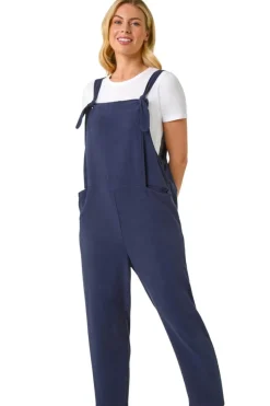 Roman Navy Petite Strap Woven Jumpsuit