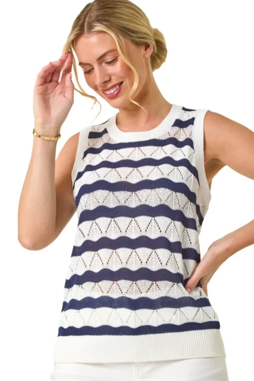 Roman Navy Petite Stripe Knitted Vest