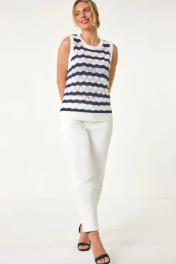 Roman Navy Petite Stripe Knitted Vest