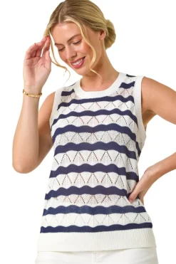 Roman Navy Petite Stripe Knitted Vest