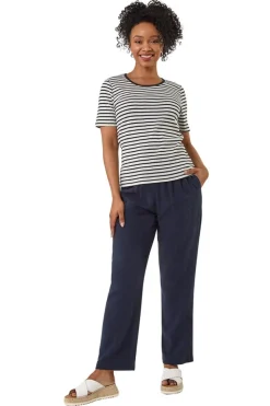 Roman Navy Petite Stripe Short Sleeve Stretch Top