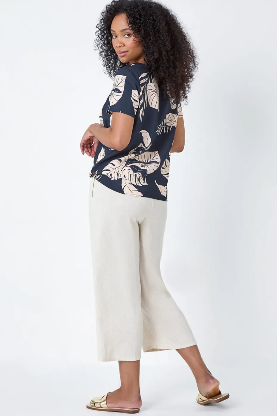 Roman Navy Petite Tropical Tie Detail Top