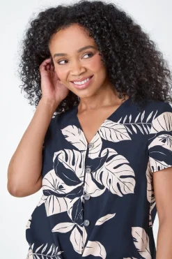 Roman Navy Petite Tropical Tie Detail Top