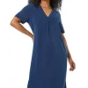 Roman Navy Petite V Neck Stretch Midi Dress