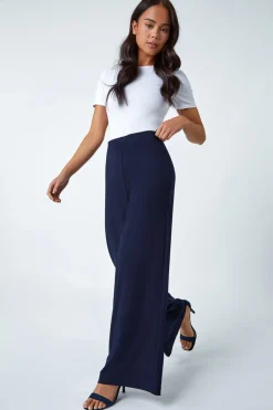 Roman Navy Petite Wide Leg Stretch Trouser