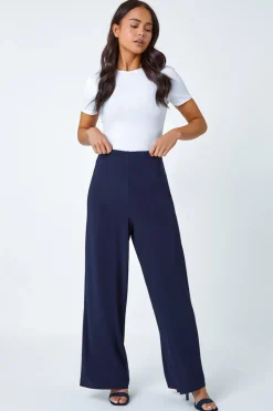 Roman Navy Petite Wide Leg Stretch Trouser