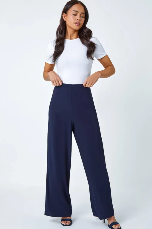 Roman Navy Petite Wide Leg Stretch Trouser