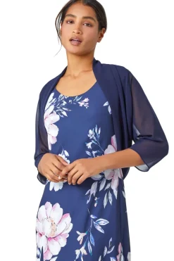 Roman Navy Ruched Hem Chiffon Bolero