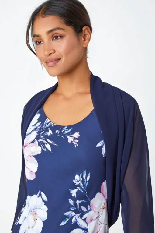 Roman Navy Ruched Hem Chiffon Bolero