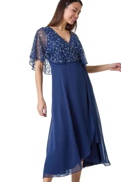 Roman Navy Sequin Embellished Maxi Wrap Dress
