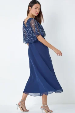 Roman Navy Sequin Embellished Maxi Wrap Dress