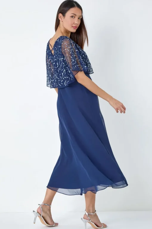 Roman Navy Sequin Embellished Maxi Wrap Dress