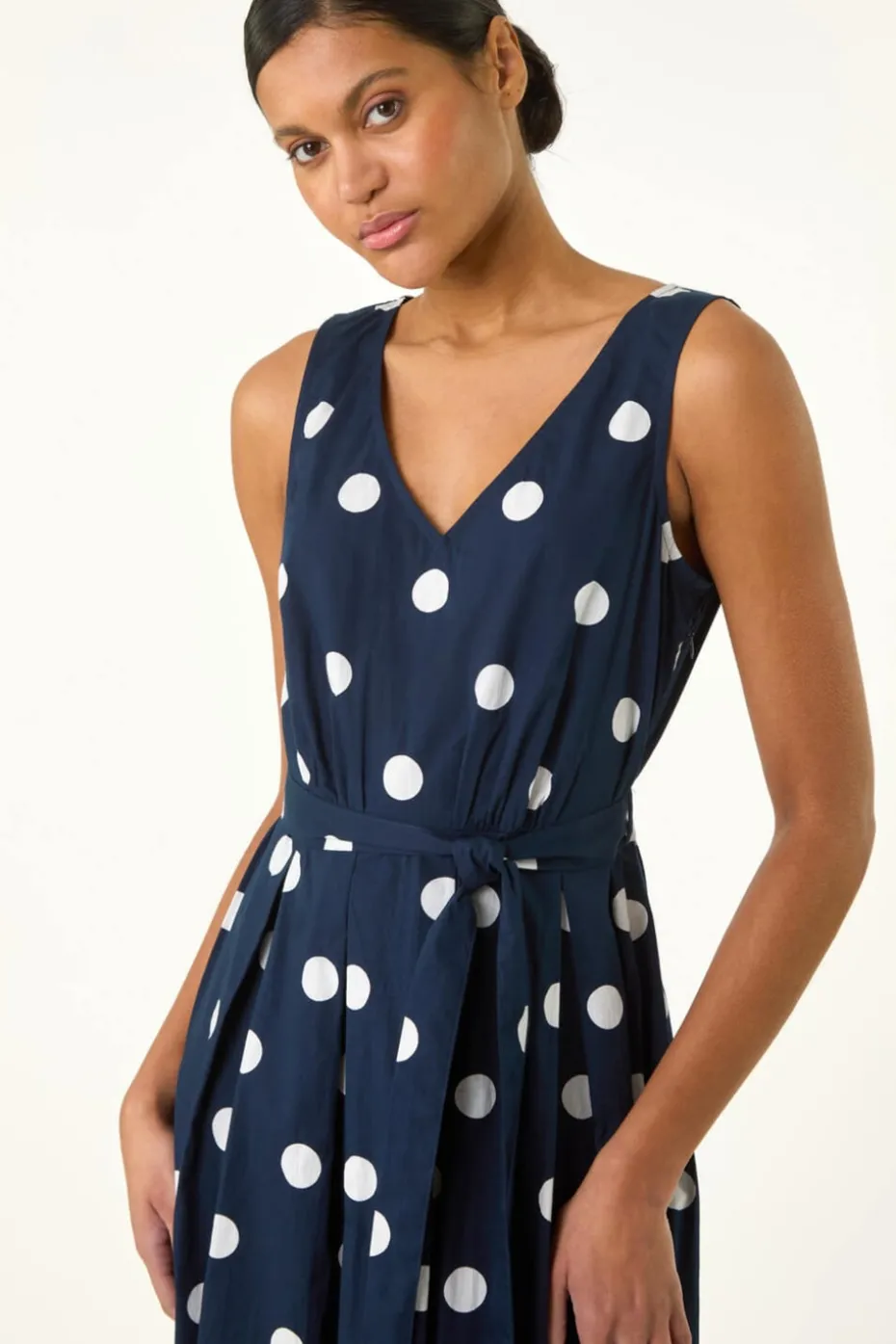 Roman Navy Spot Print Belted Midi Dress
