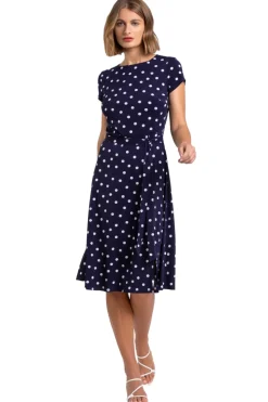 Roman Navy Spot Print Jersey Stretch Dress