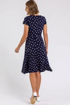 Roman Navy Spot Print Jersey Stretch Dress