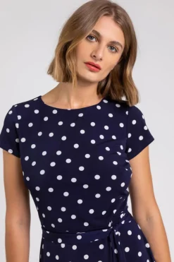 Roman Navy Spot Print Jersey Stretch Dress