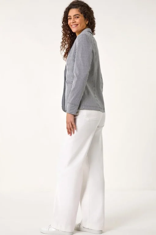 Roman Navy Stripe Bengaline Stretch Blazer