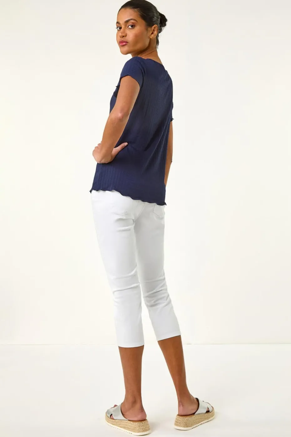 Roman Navy Textured Lettuce Edge Top