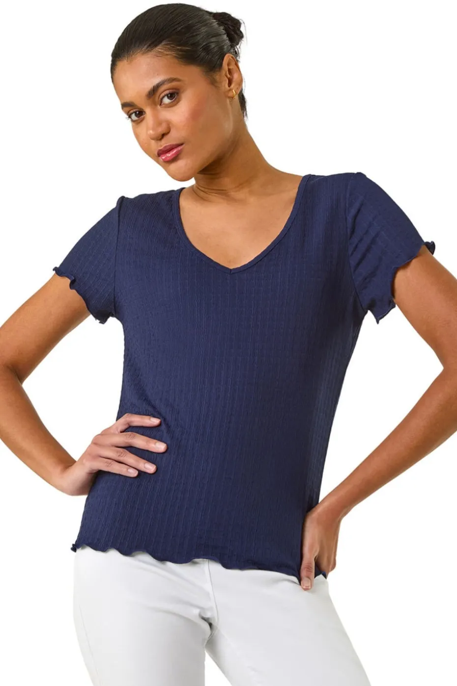 Roman Navy Textured Lettuce Edge Top