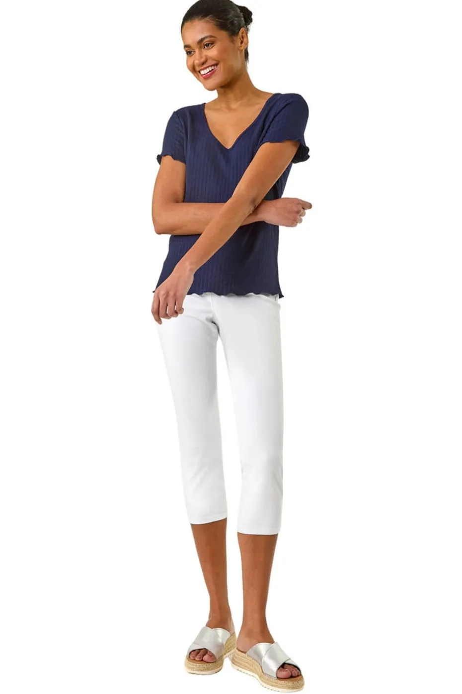 Roman Navy Textured Lettuce Edge Top