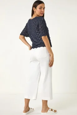 Roman Navy Textured Tie Front Shrug