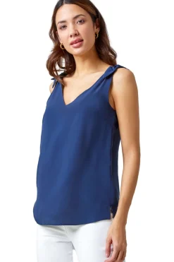 Roman Navy Tie Detail Strap V-Neck Cami Top