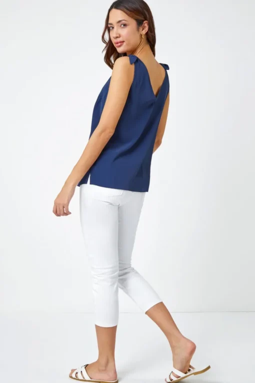 Roman Navy Tie Detail Strap V-Neck Cami Top