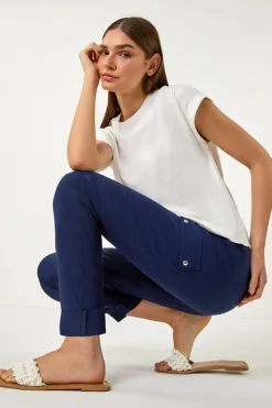 Roman Navy Turn Up Stretch Cargo Trousers
