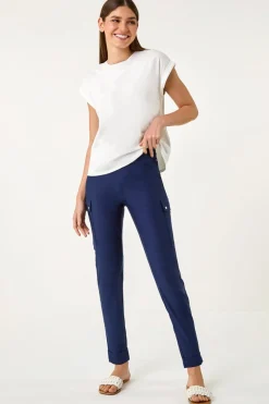Roman Navy Turn Up Stretch Cargo Trousers