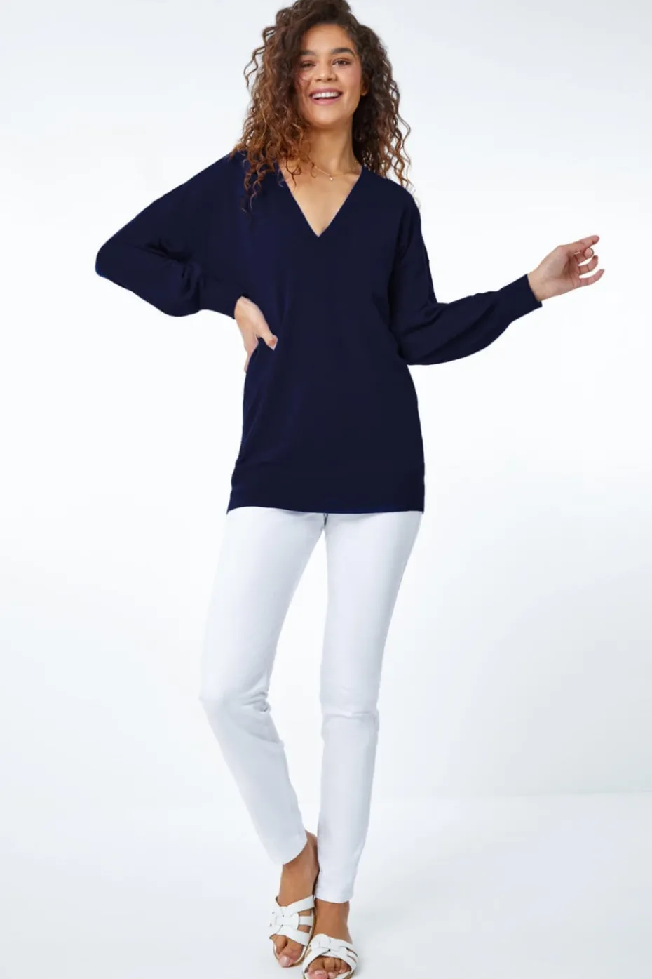 Roman Navy V-Neck Stretch Jumper
