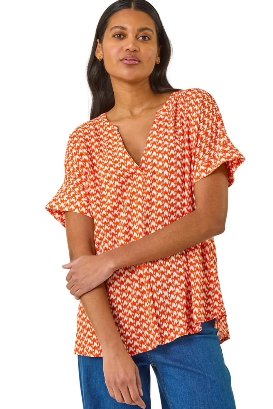 Roman Orange Abstract Print Tunic Top