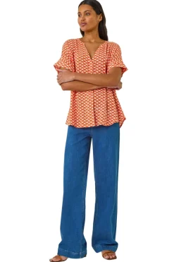 Roman Orange Abstract Print Tunic Top