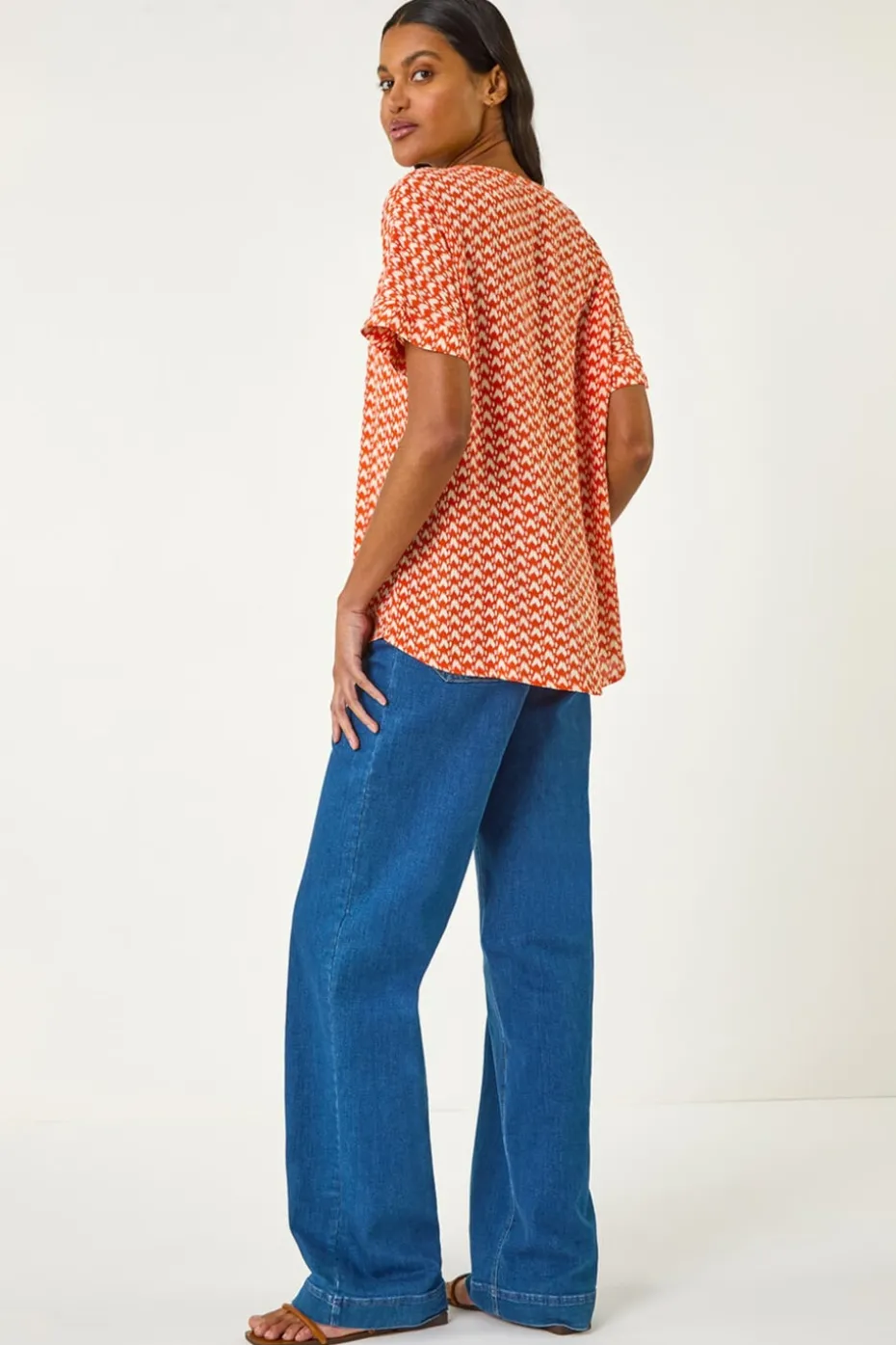 Roman Orange Abstract Print Tunic Top