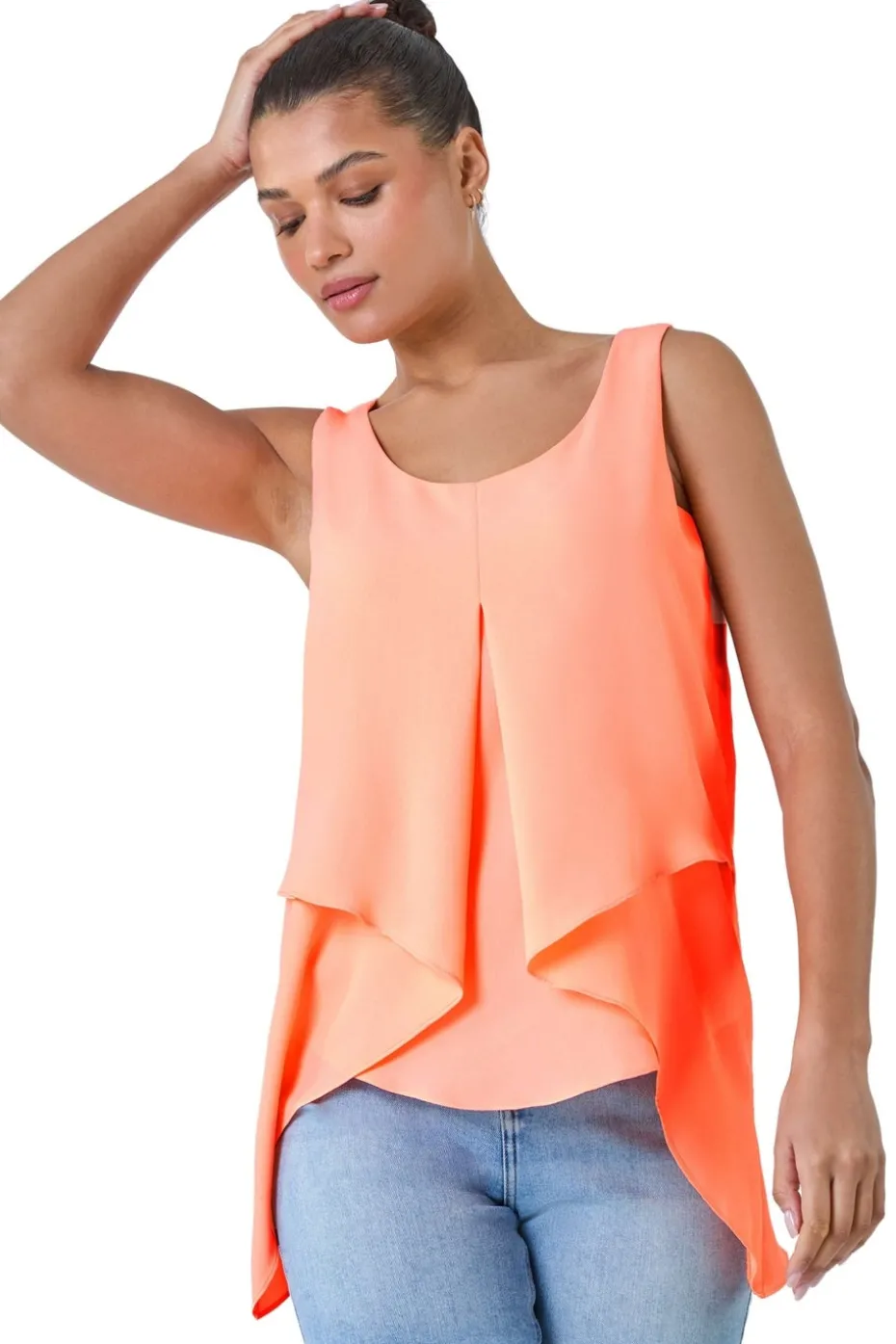 Roman Orange Asymmetric Sleeveless Vest Top