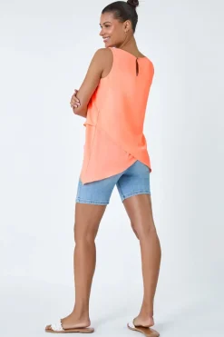 Roman Orange Asymmetric Sleeveless Vest Top