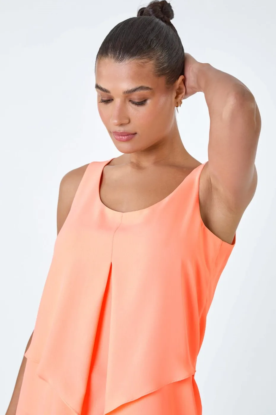 Roman Orange Asymmetric Sleeveless Vest Top