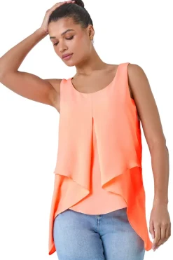 Roman Orange Asymmetric Sleeveless Vest Top