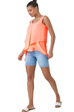 Roman Orange Asymmetric Sleeveless Vest Top