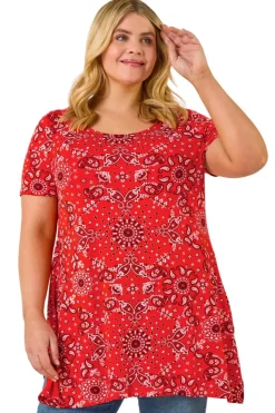 Roman Orange Curve Paisley Print Bar Back Top
