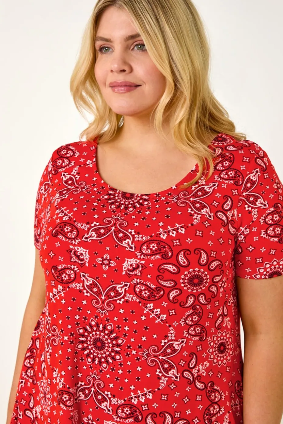 Roman Orange Curve Paisley Print Bar Back Top