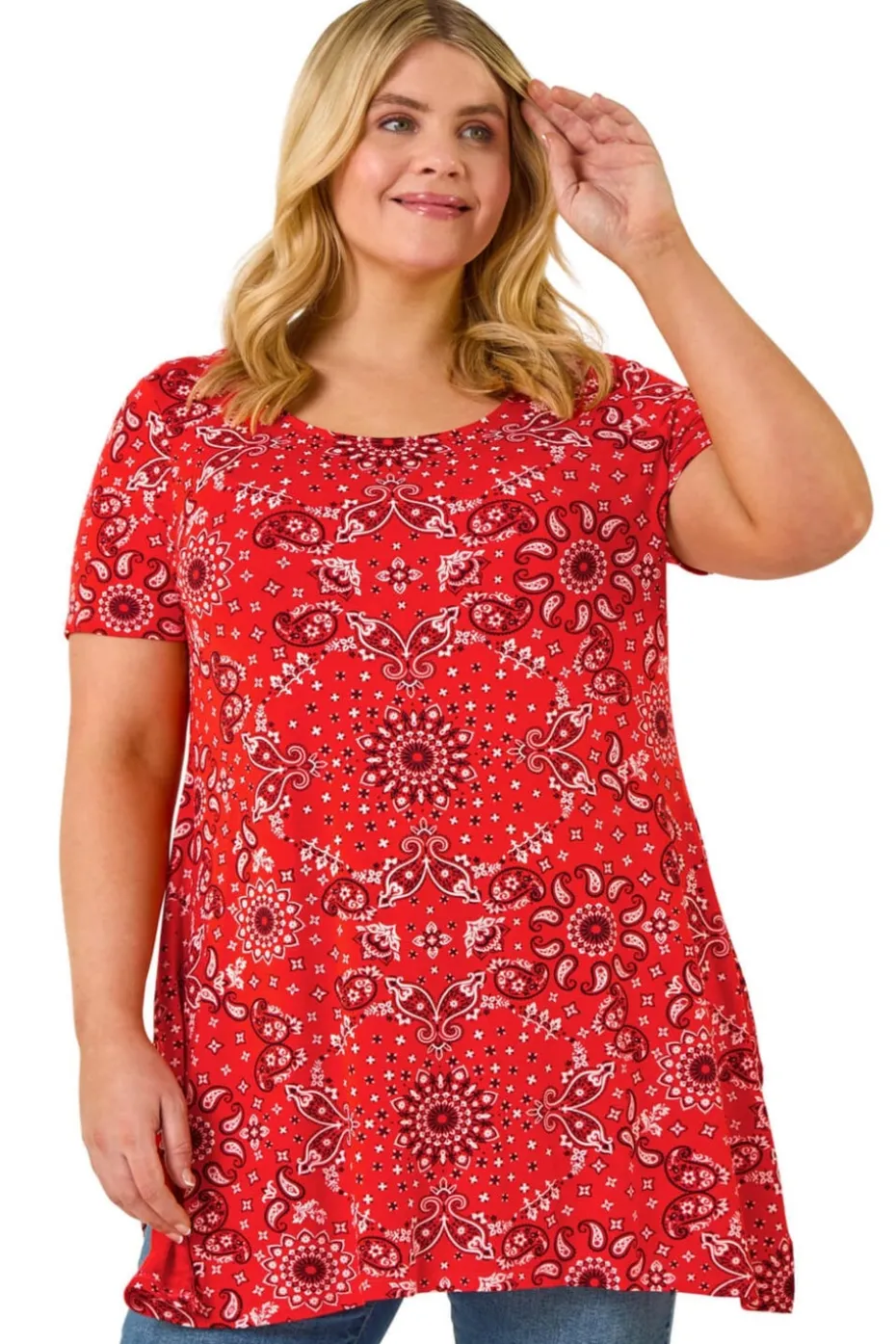 Roman Orange Curve Paisley Print Bar Back Top