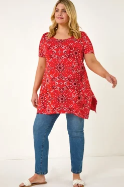 Roman Orange Curve Paisley Print Bar Back Top