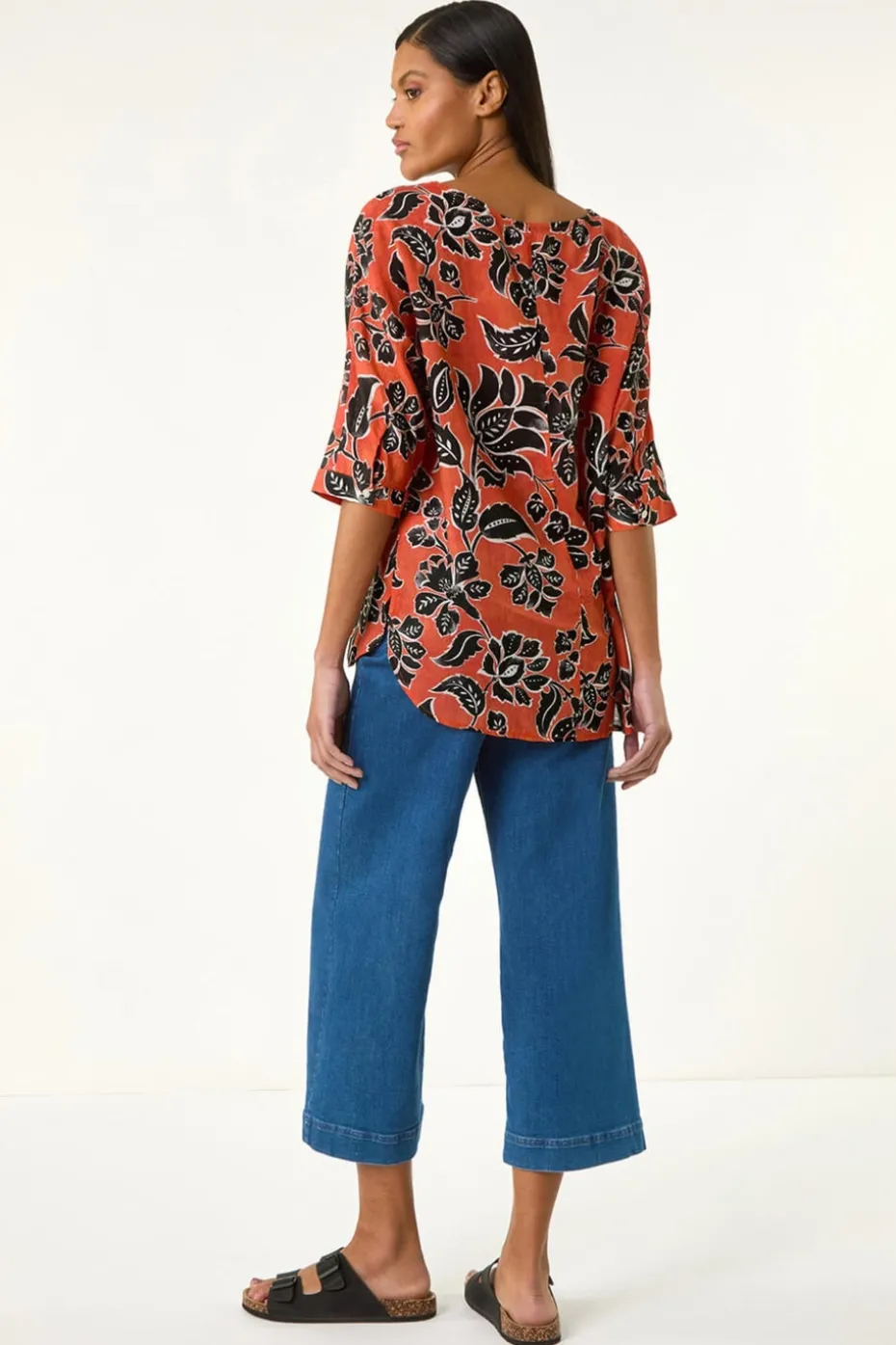 Roman Orange Floral Print Tunic Top