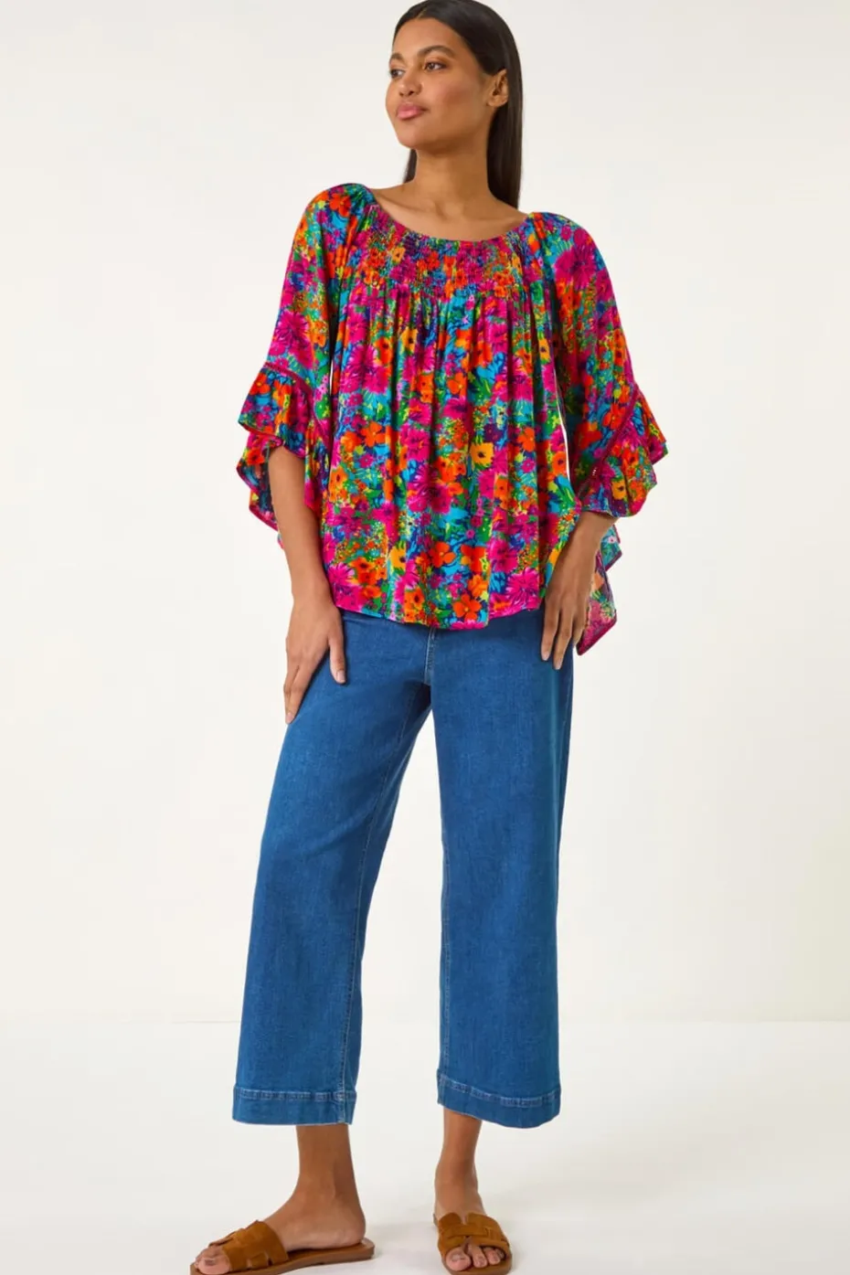 Roman Orange Floral Print Bardot Top