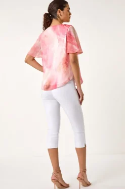 Roman Orange Floral Ruffle Front Top