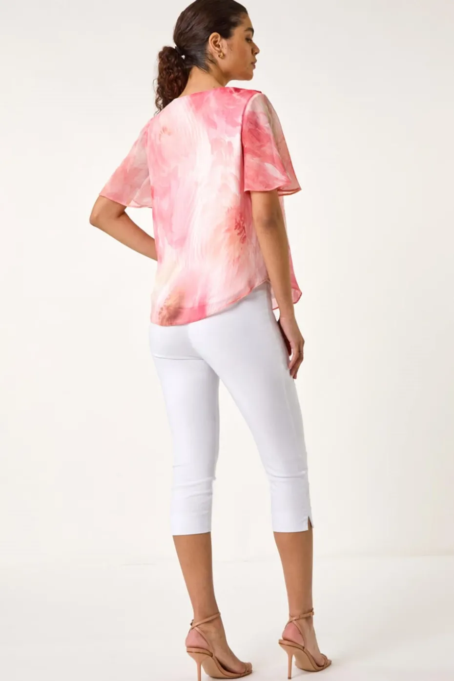 Roman Orange Floral Ruffle Front Top